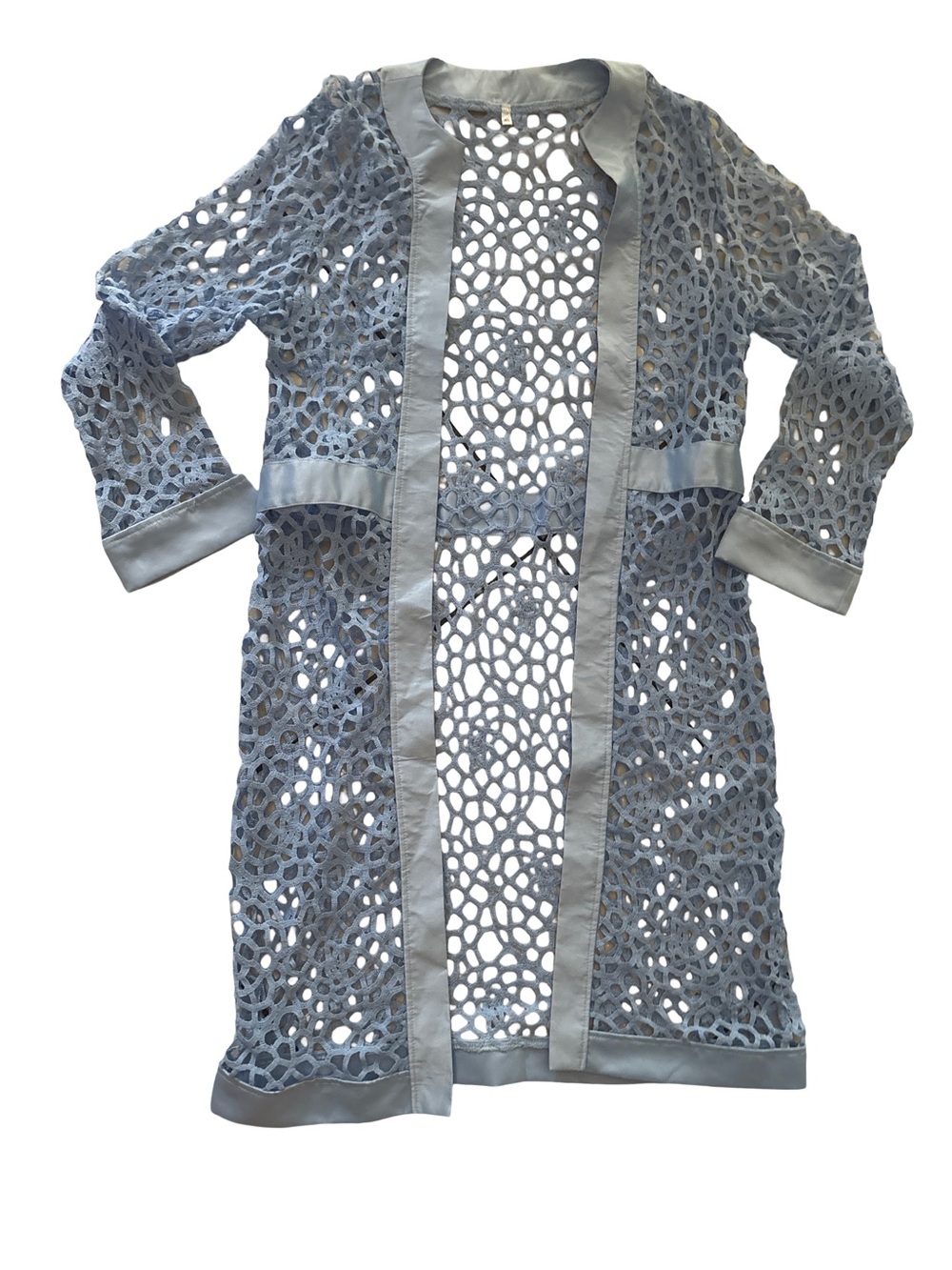 Source Unknown Light Blue Crochet Lace Robe with Satin Trim